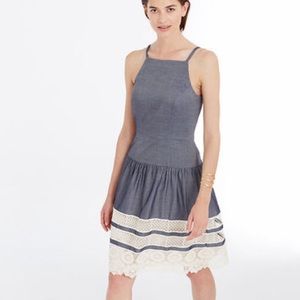 Ann Taylor Petite Tiered Lace Chambray Dress